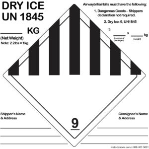 Dry Ice UN1845 Class 9 Warning Labels Dry Ice UN1845 Class 9 Warning Labels