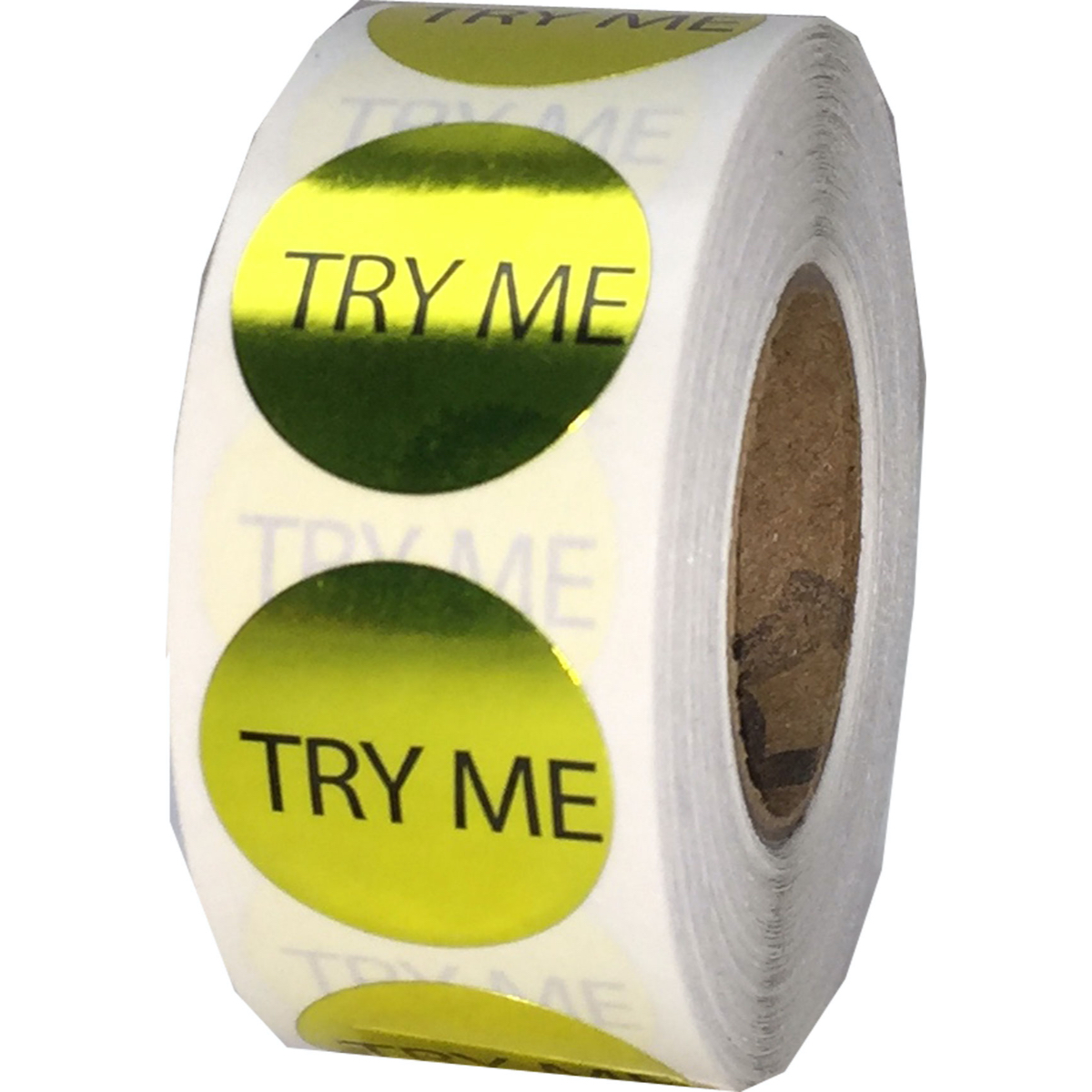Gold Metallic Plastic Try Me Stickers 3/4" Round Gold Metallic Plastic Try Me Stickers 3/4" Round