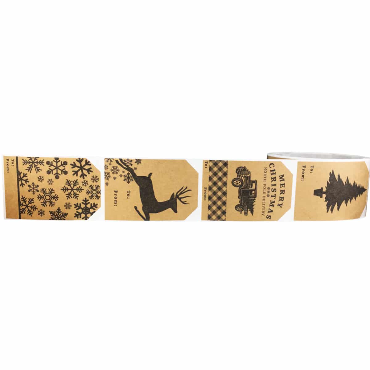 Country Kraft Vintage Holiday Gift Tag Stickers - Qty 100 Country Kraft Vintage Holiday Gift Tag Stickers - Qty 100