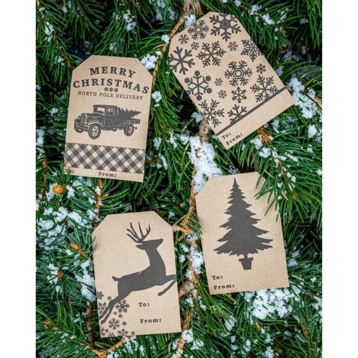 Country Kraft Vintage Holiday Gift Tag Stickers - Qty 100 Country Kraft Vintage Holiday Gift Tag Stickers - Qty 100